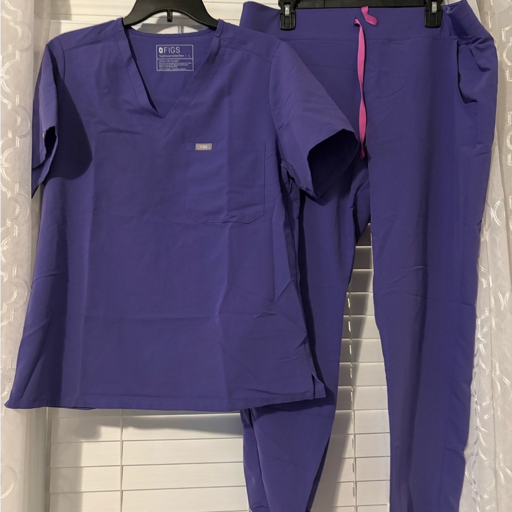 Figs Vivid Purple Scrub Set with Pink Accents